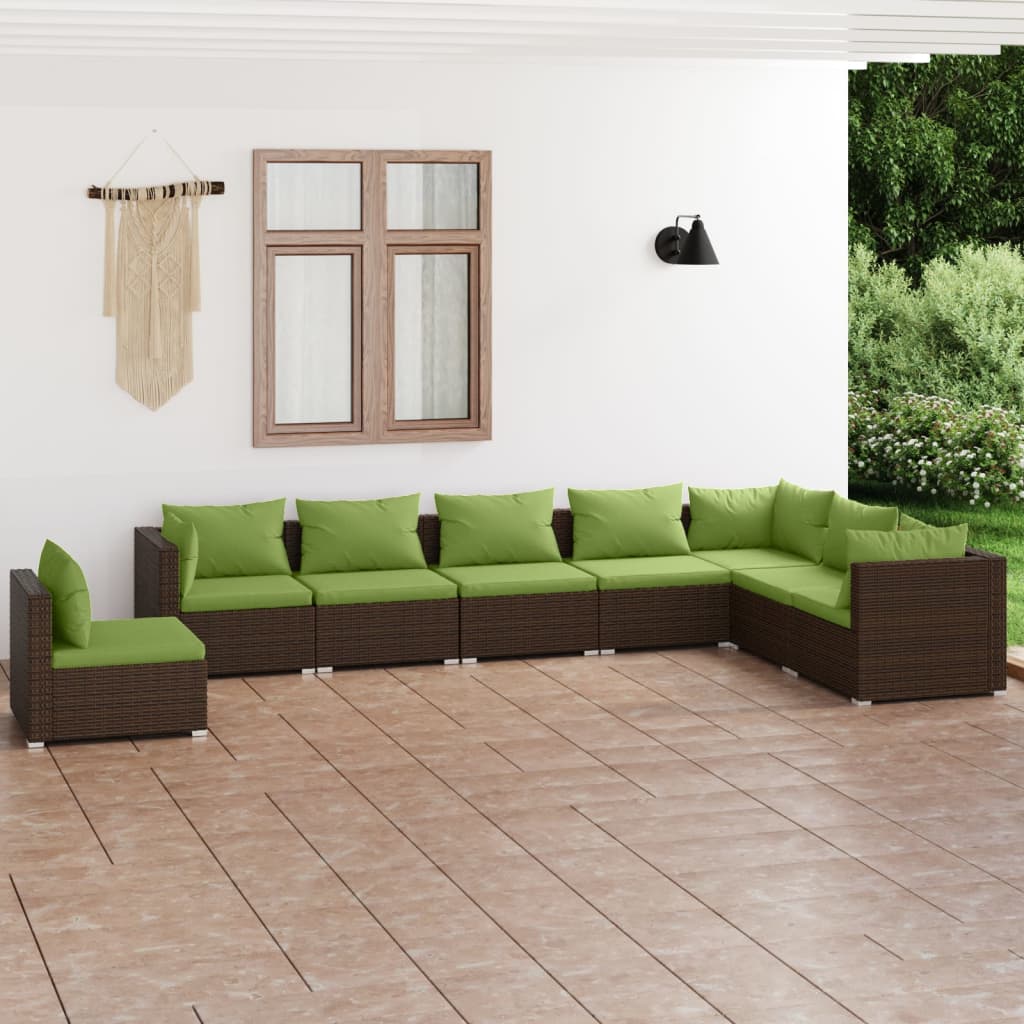 7 Piece Garden Lounge Set With Cushions Poly Rattan Grey