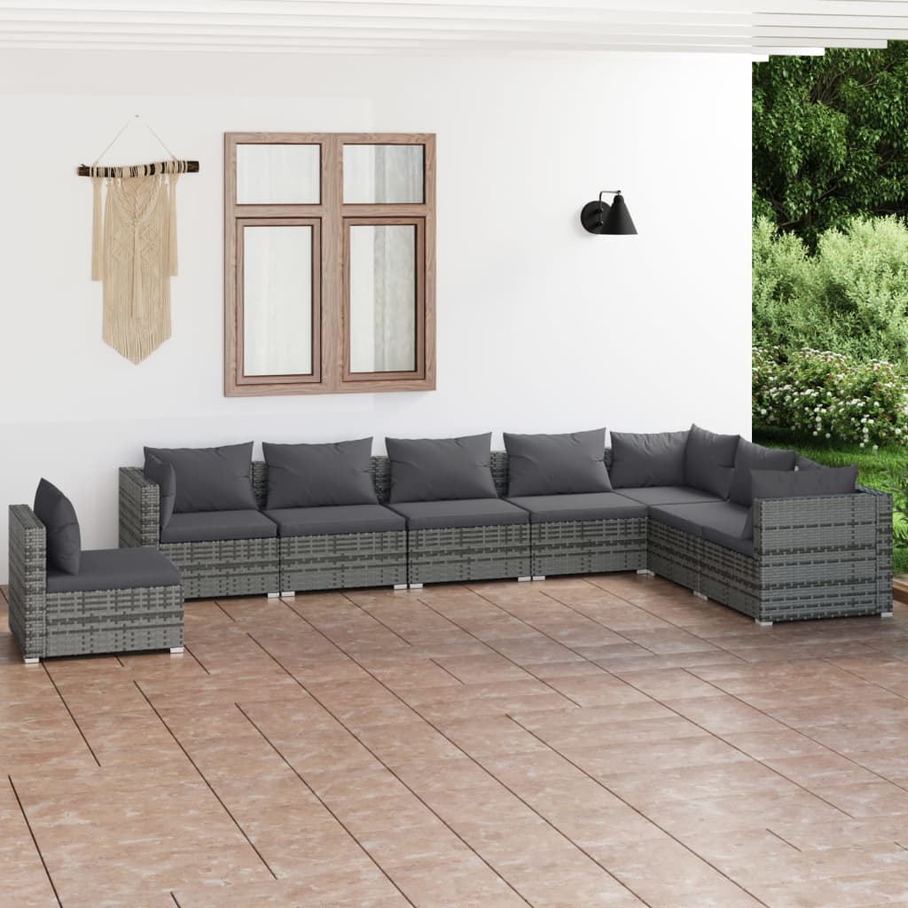 7 Piece Garden Lounge Set With Cushions Poly Rattan Grey