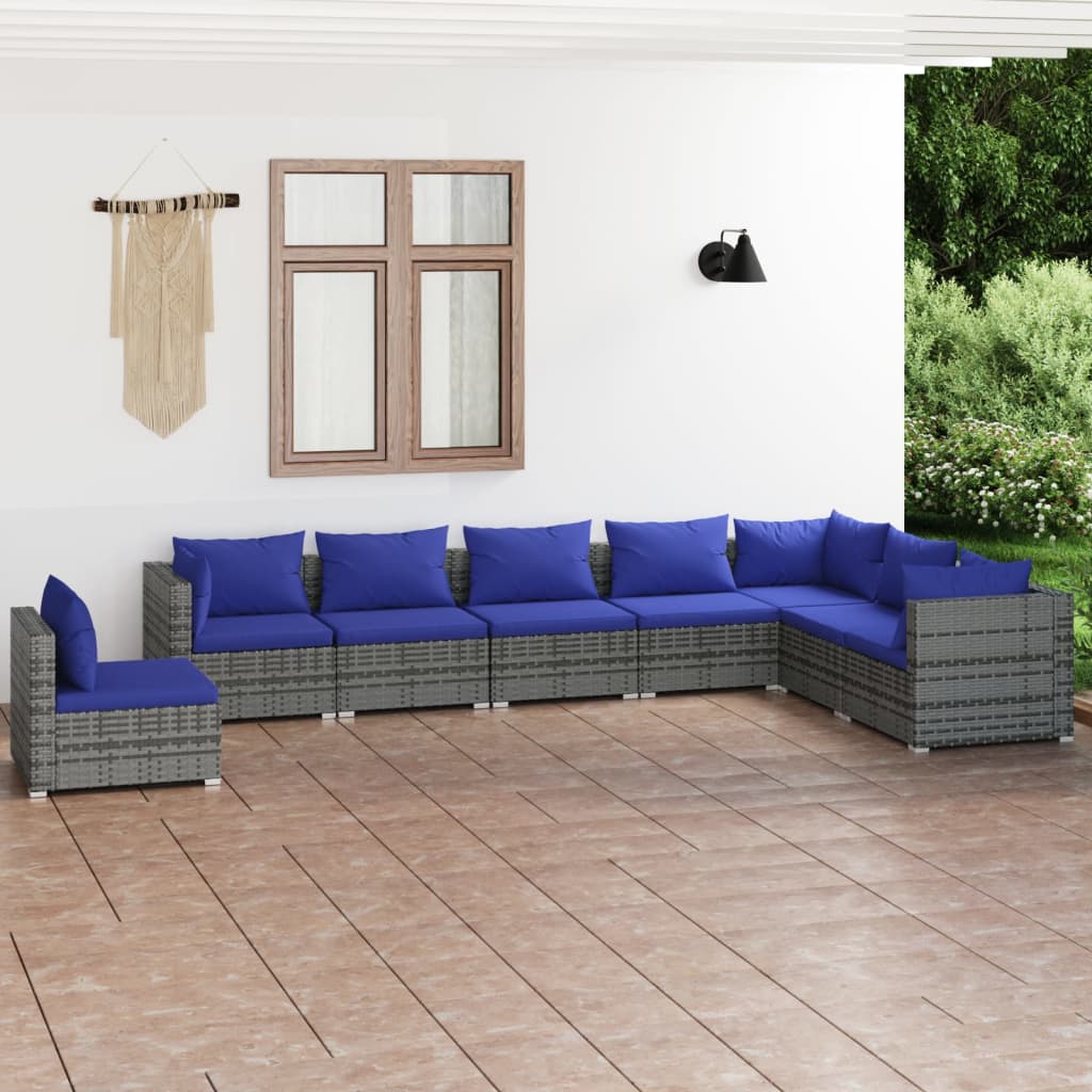 7 Piece Garden Lounge Set With Cushions Poly Rattan Grey