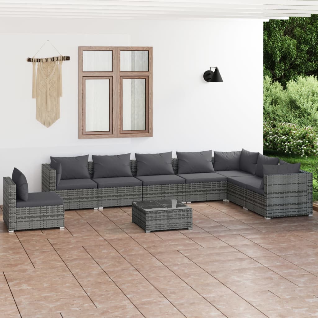 7 Piece Garden Lounge Set With Cushions Poly Rattan Grey