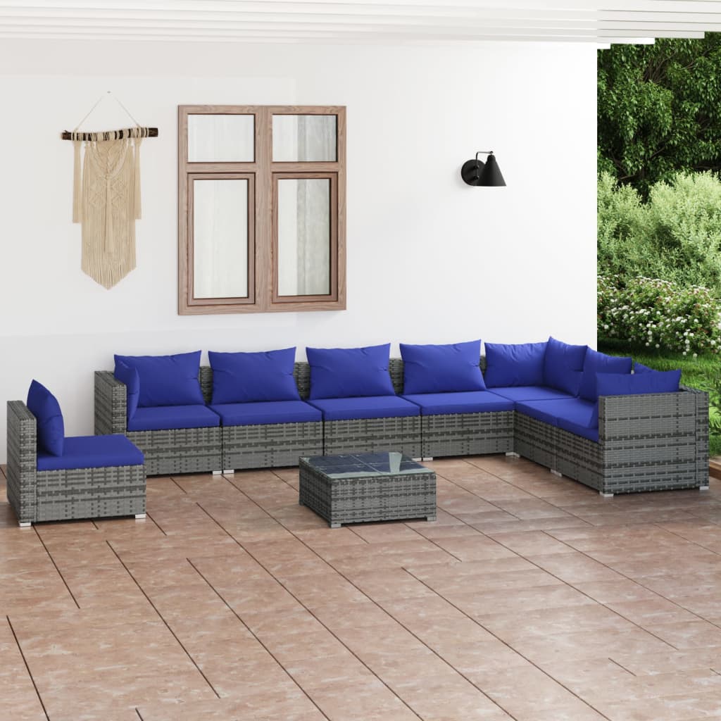 7 Piece Garden Lounge Set With Cushions Poly Rattan Grey