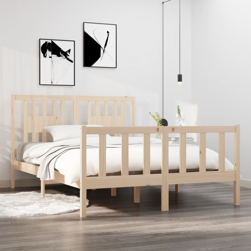 Bed Frame Without Mattress Solid Wood Pine 183X203 Cm King