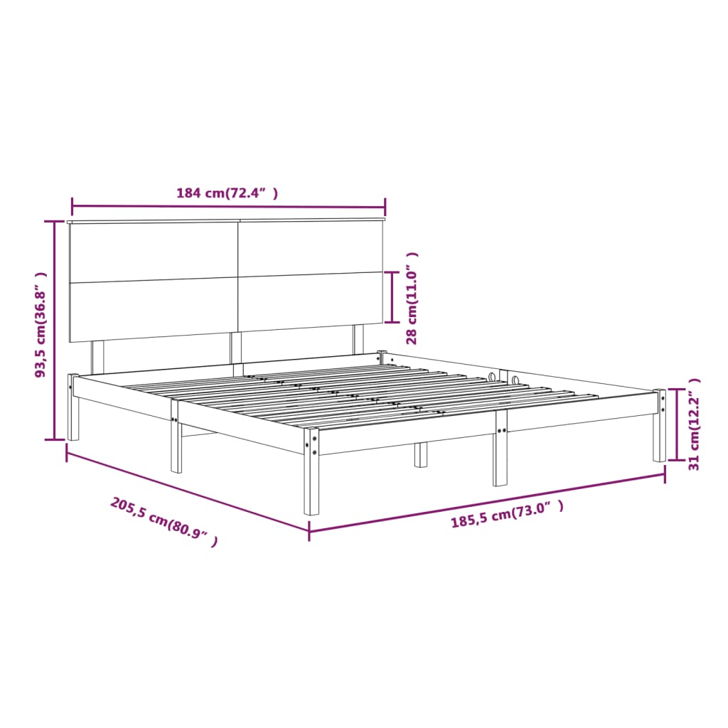 Bed Frame Without Mattress 183X203 Cm King Solid Wood