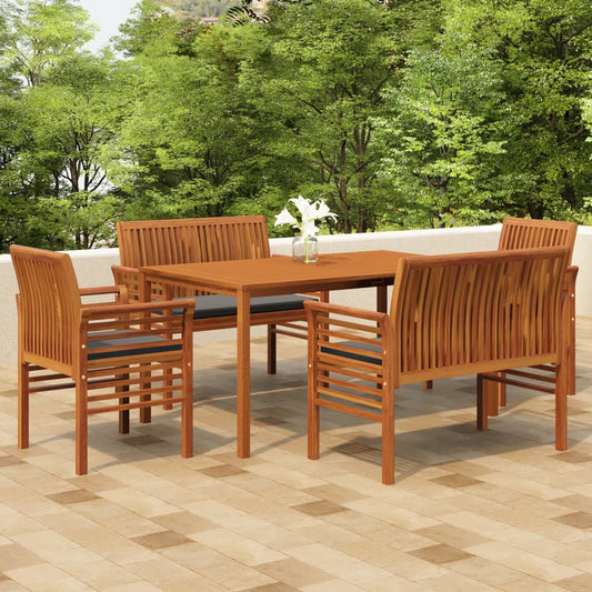 5 Piece Outdoor Dining Set With Cushions Solid Wood Acacia