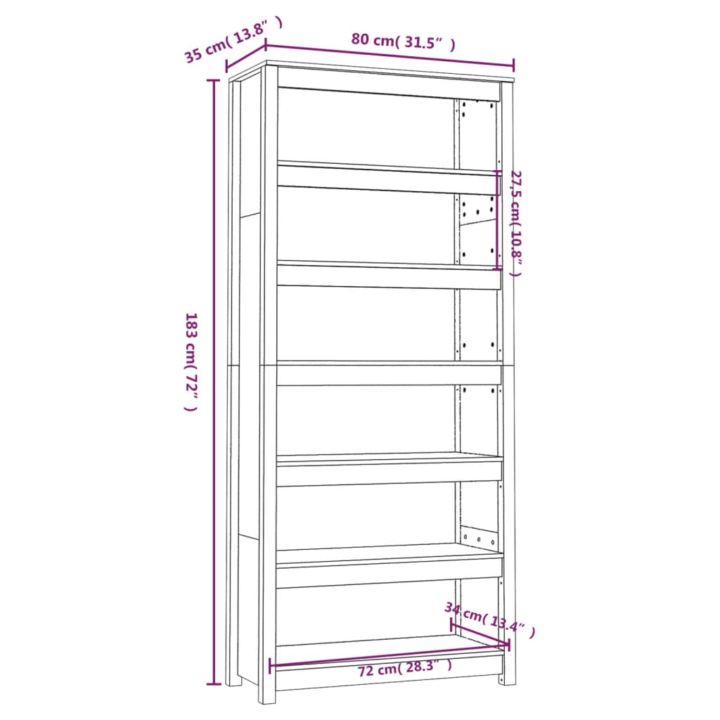 Book Cabinet 80X35X Solid Wood Pine