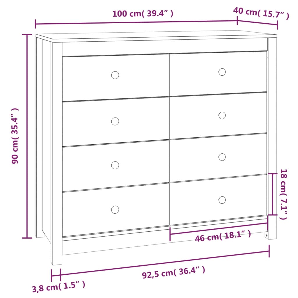Side Cabinet Solid Wood Pine