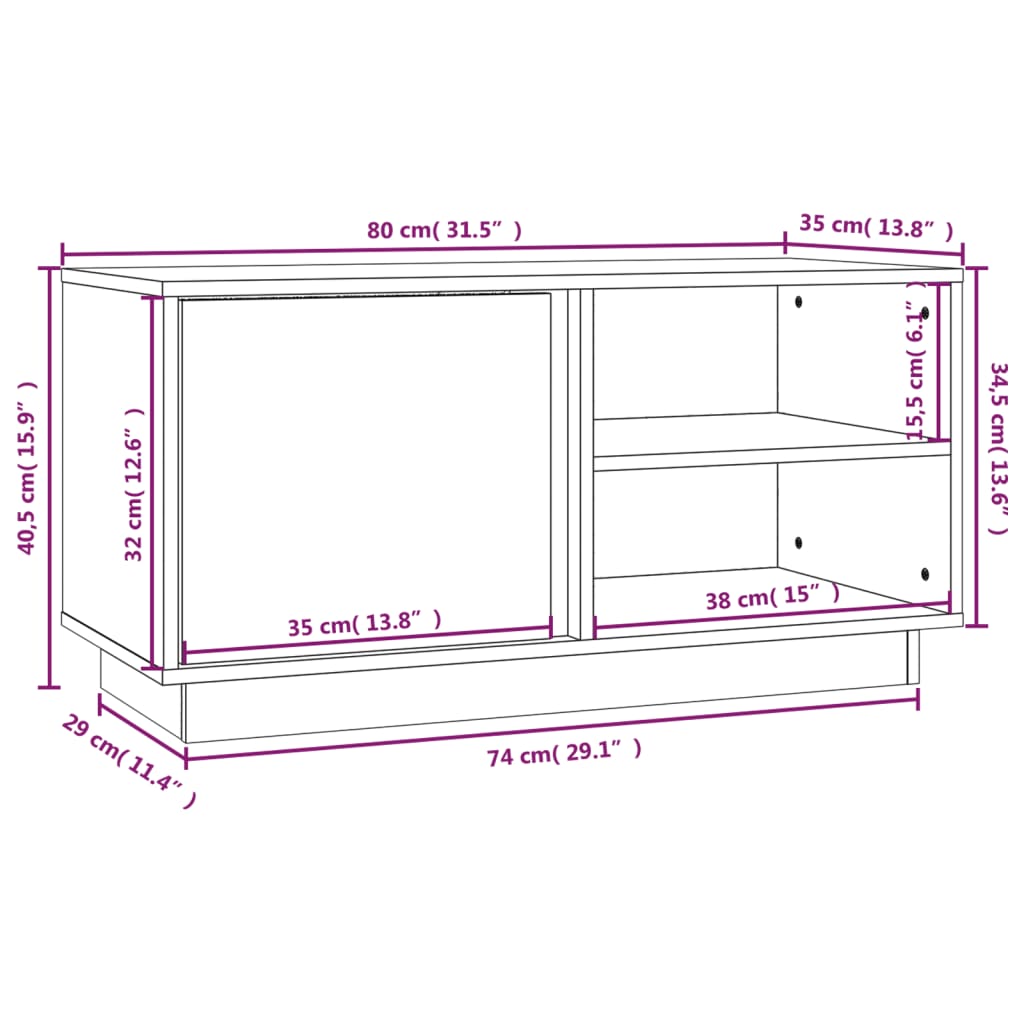 Tv Cabinet 80X35X40.5 Cm Solid Wood Pine