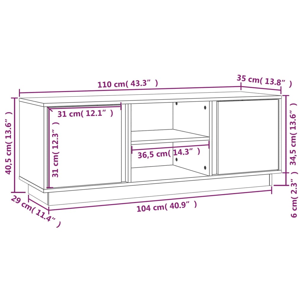 Tv Cabinet 110X35X40.5 Cm Solid Wood Pine