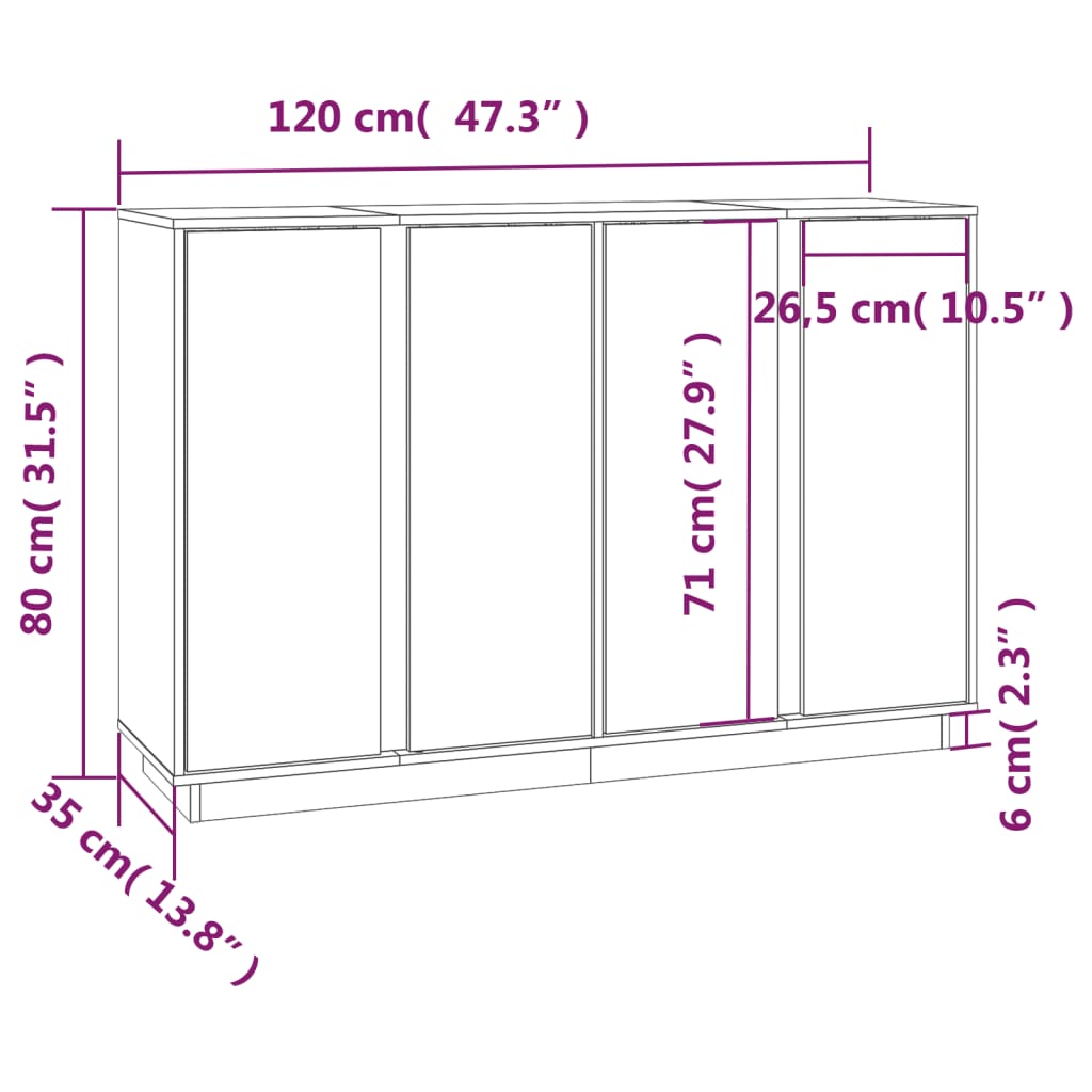Sideboard 120X35X80 Cm Solid Wood Pine