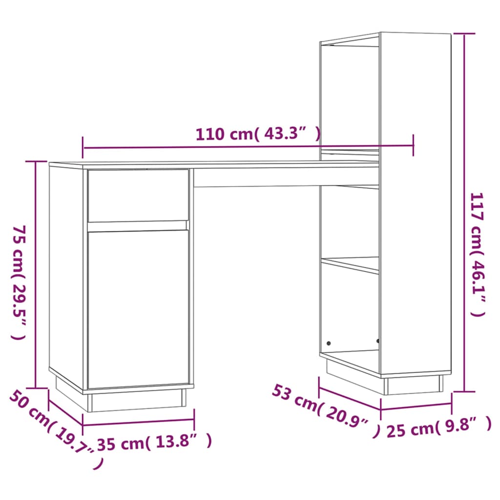 Desk 110X53X117 Cm Solid Wood Pine