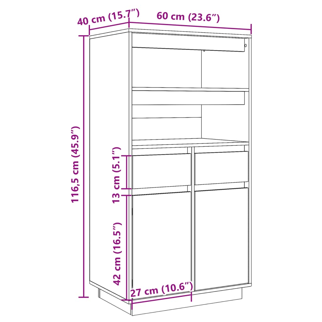 Highboard 60X40X116.5 Cm Solid Wood Pine