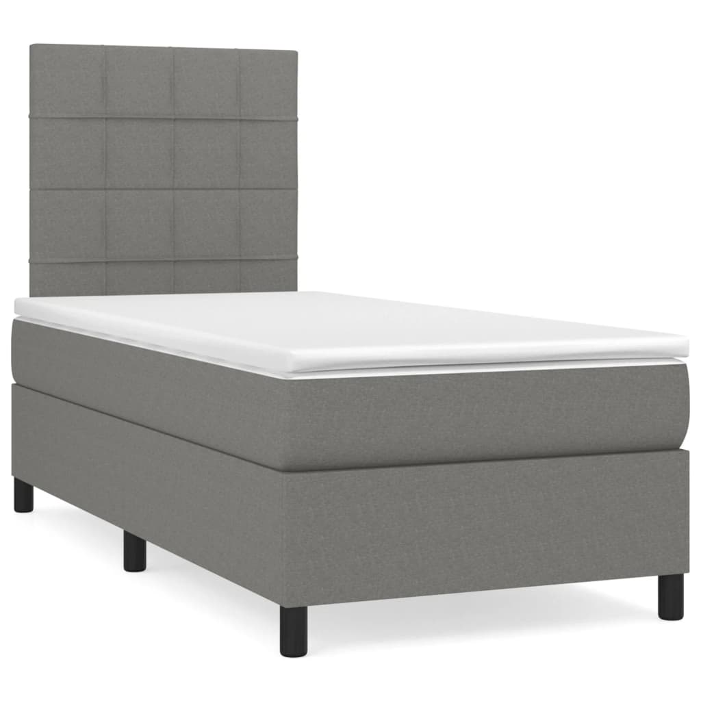 Box Spring Bed With Mattress Dark Grey 106X203 Cm Fabric