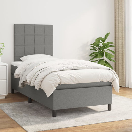 Box Spring Bed With Mattress Dark Grey 106X203 Cm Fabric