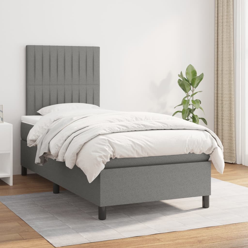Box Spring Bed With Mattress Dark Grey 106X203 Cm Fabric