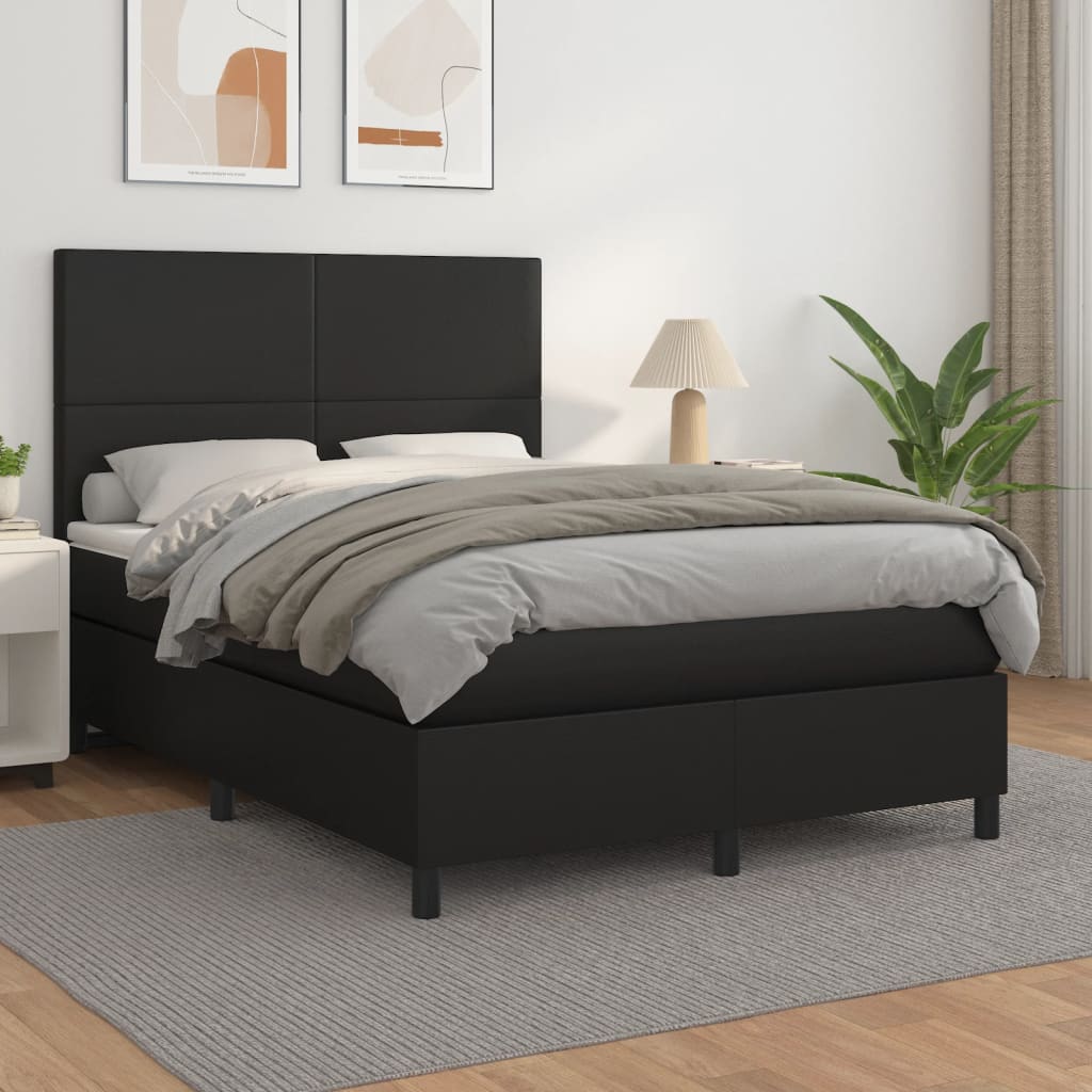 Box Spring Bed With Mattress Black 106X203 Cm Faux Leather