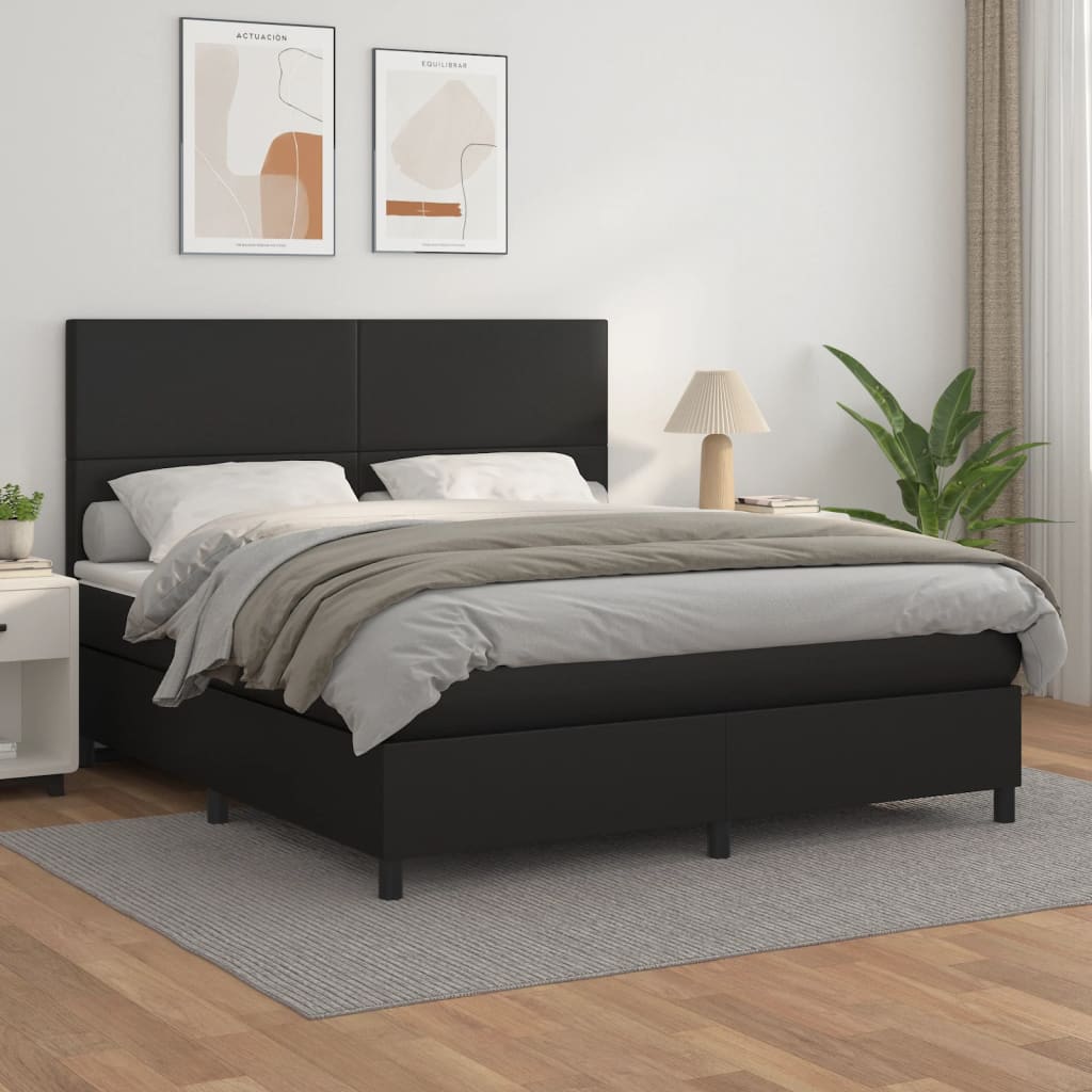 Box Spring Bed With Mattress Black 106X203 Cm Faux Leather