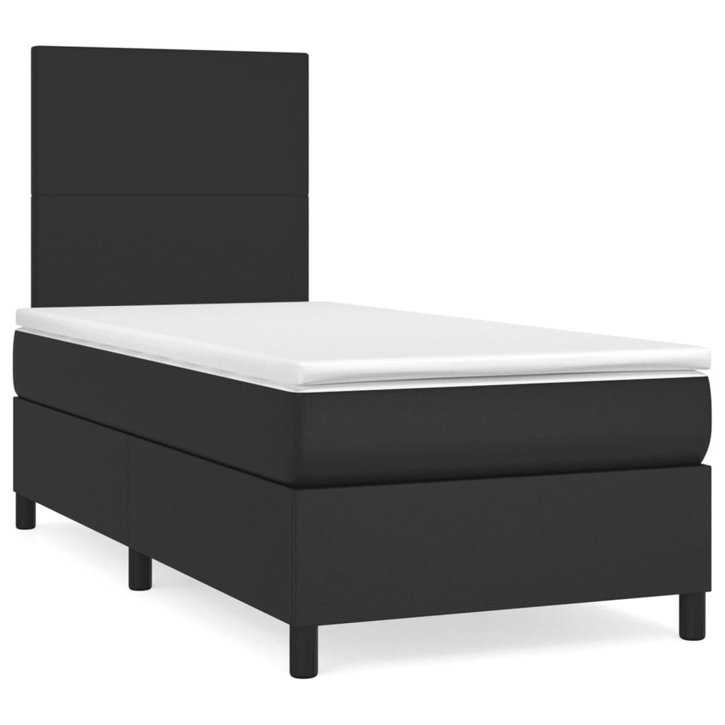 Box Spring Bed With Mattress Black 106X203 Cm Faux Leather