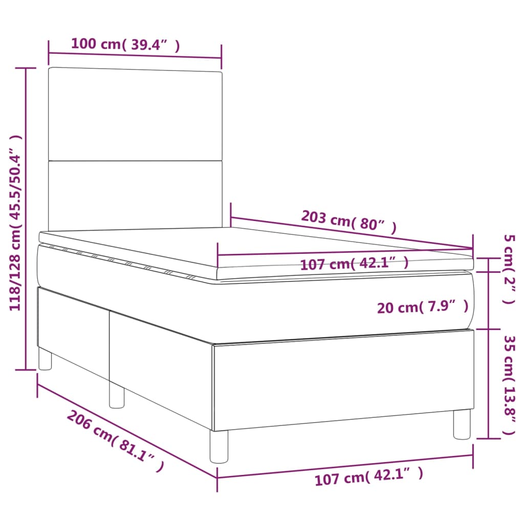 Box Spring Bed With Mattress Black 106X203 Cm Faux Leather