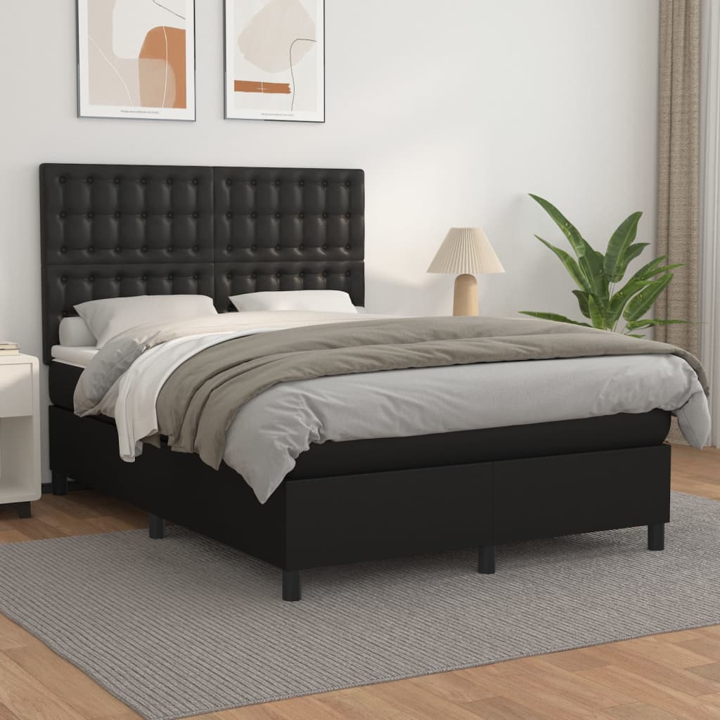 Box Spring Bed With Mattress Black 106X203 Cm Faux Leather