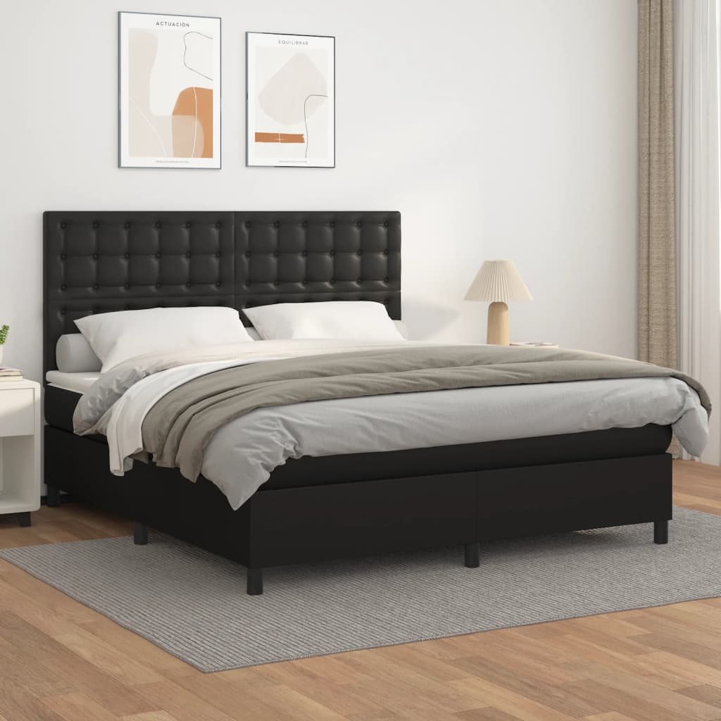 Box Spring Bed With Mattress Black 106X203 Cm Faux Leather