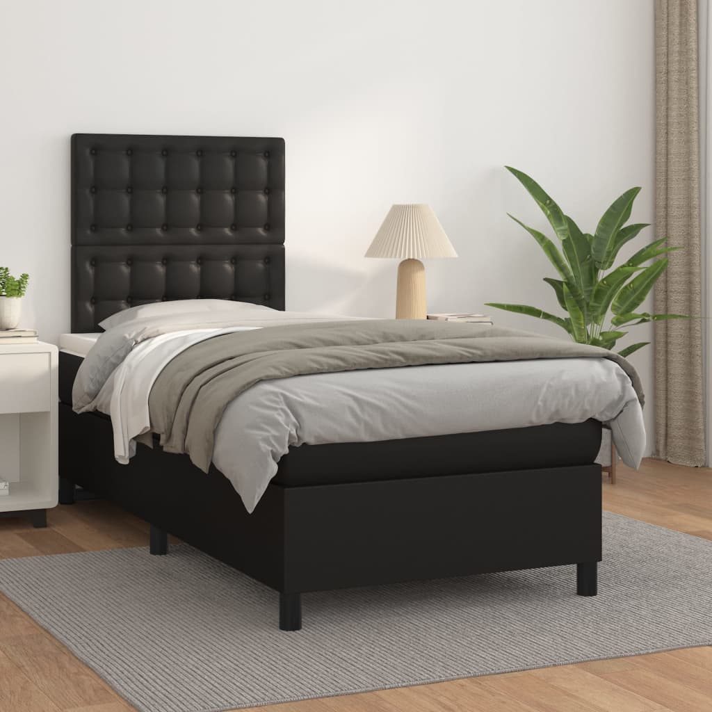 Box Spring Bed With Mattress Black 106X203 Cm Faux Leather