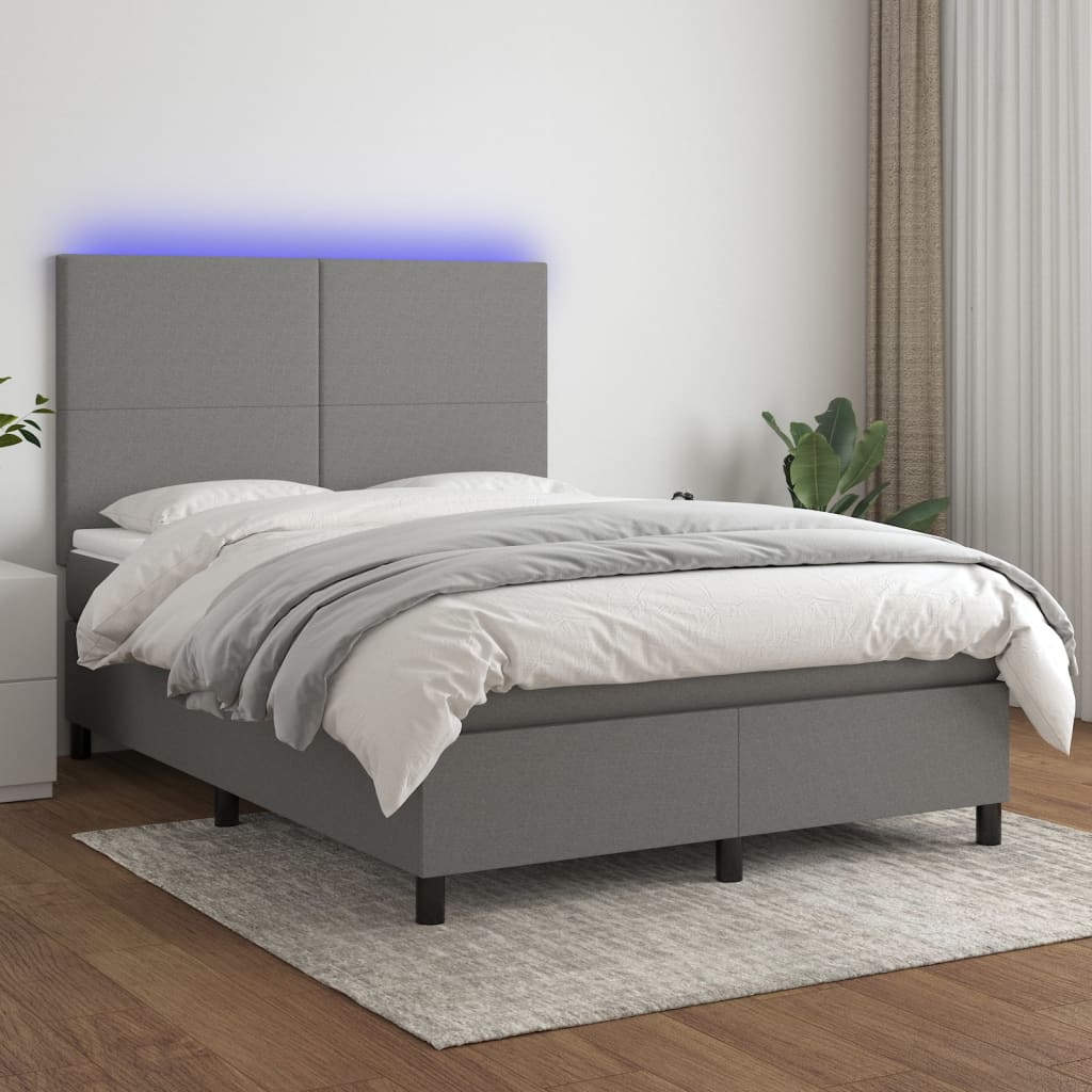Box Spring Bed With Mattress&Led Dark Grey 106X203 Cm Fabric
