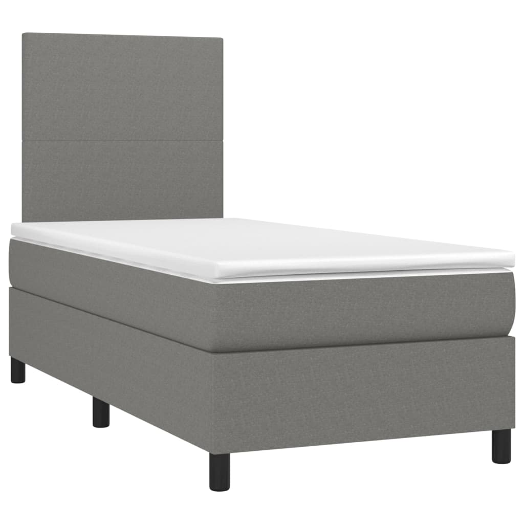 Box Spring Bed With Mattress&Led Dark Grey 106X203 Cm Fabric