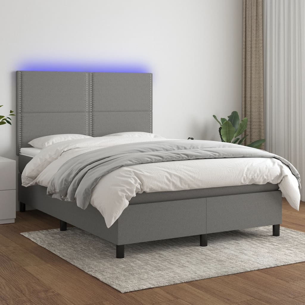 Box Spring Bed With Mattress&Led Dark Grey 106X203 Cm Fabric