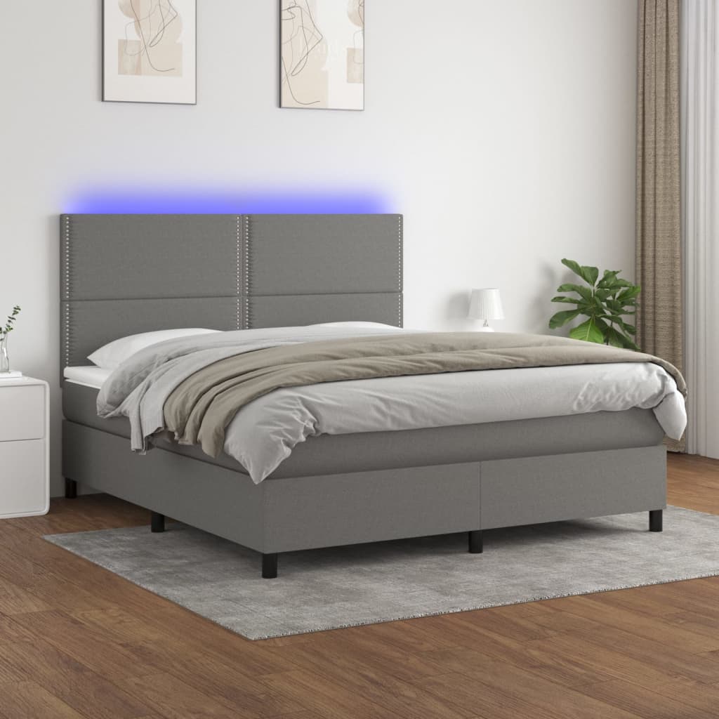 Box Spring Bed With Mattress&Led Dark Grey 106X203 Cm Fabric