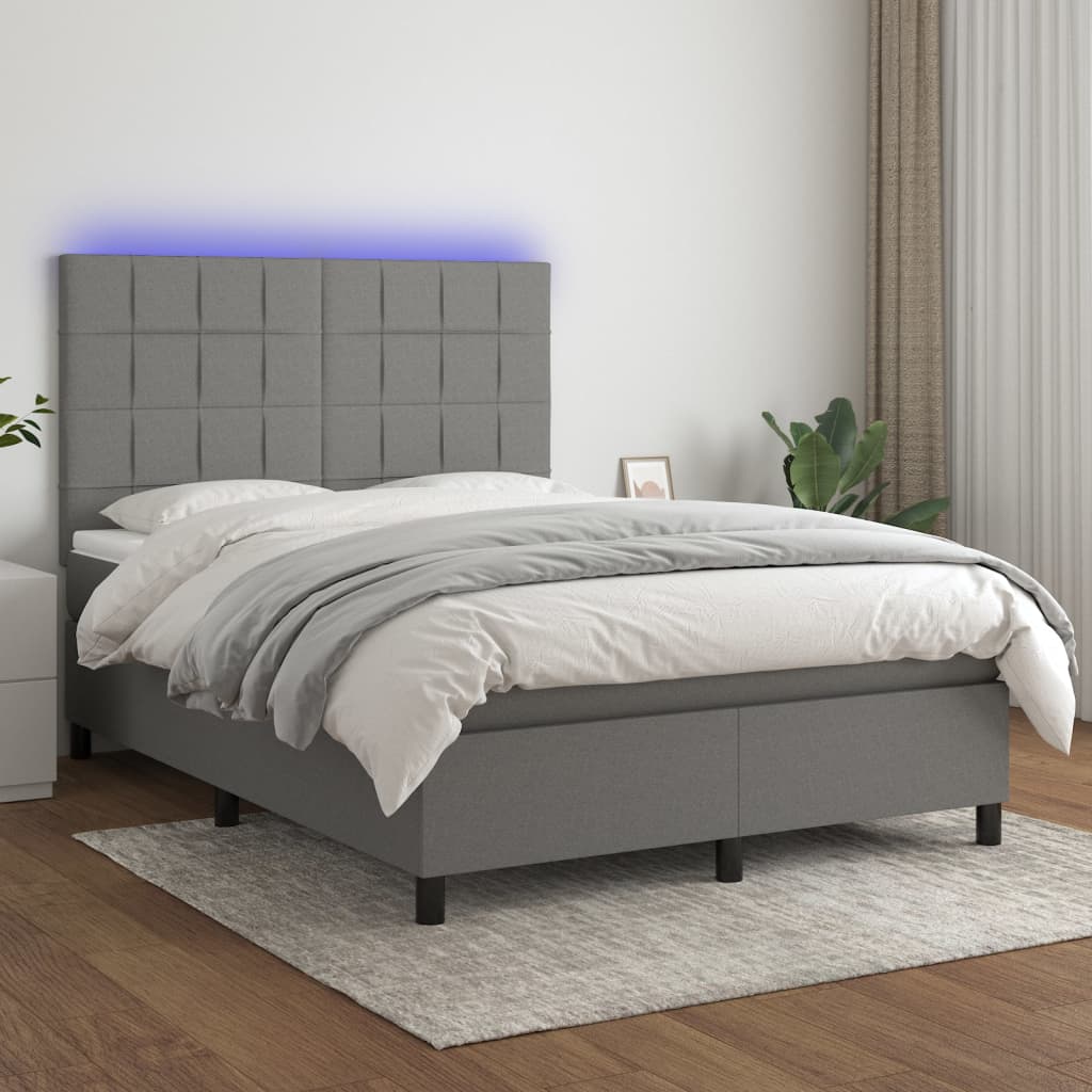 Box Spring Bed With Mattress&Led Dark Grey 106X203 Cm Fabric