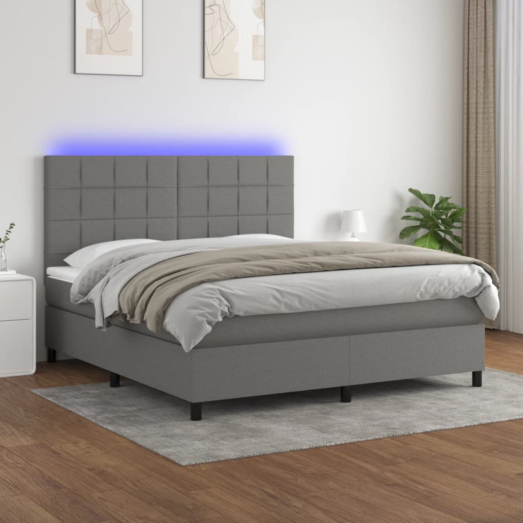Box Spring Bed With Mattress&Led Dark Grey 106X203 Cm Fabric