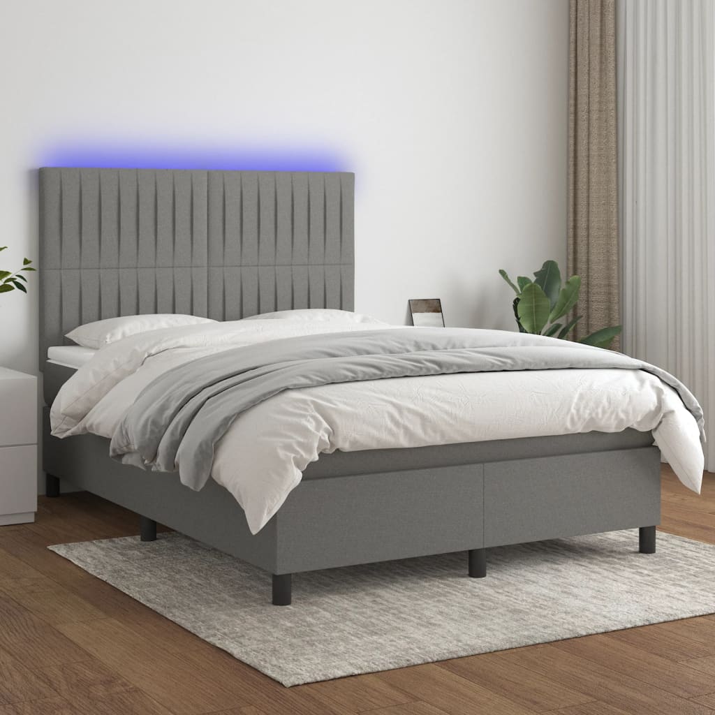 Box Spring Bed With Mattress&Led Dark Grey 106X203 Cm Fabric