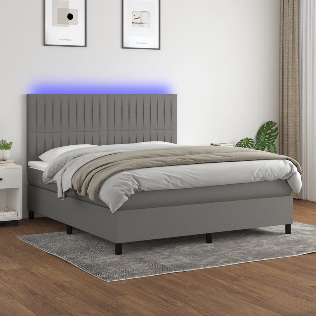 Box Spring Bed With Mattress&Led Dark Grey 106X203 Cm Fabric