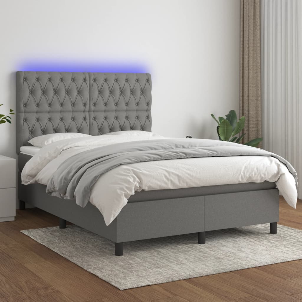 Box Spring Bed With Mattress&Led Dark Grey 106X203 Cm Fabric