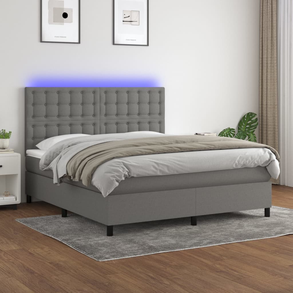 Box Spring Bed With Mattress&Led Dark Grey 106X203 Cm Fabric
