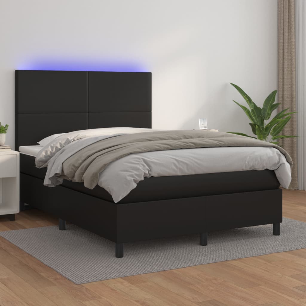 Box Spring Bed With Mattress&Led Black 106X203 Cm Faux Leather