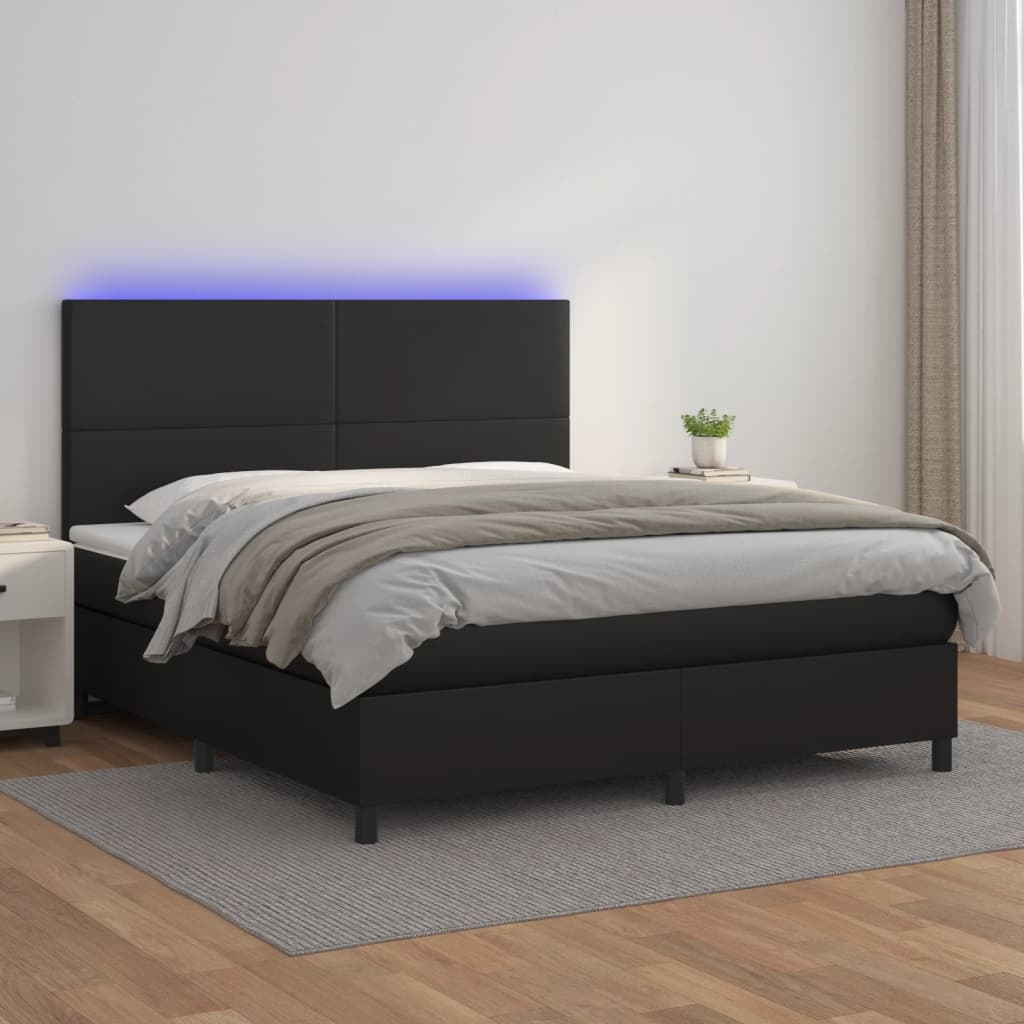 Box Spring Bed With Mattress&Led Black 106X203 Cm Faux Leather