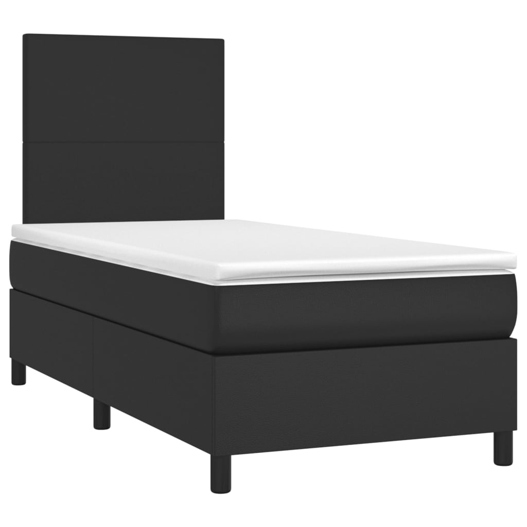 Box Spring Bed With Mattress&Led Black 106X203 Cm Faux Leather