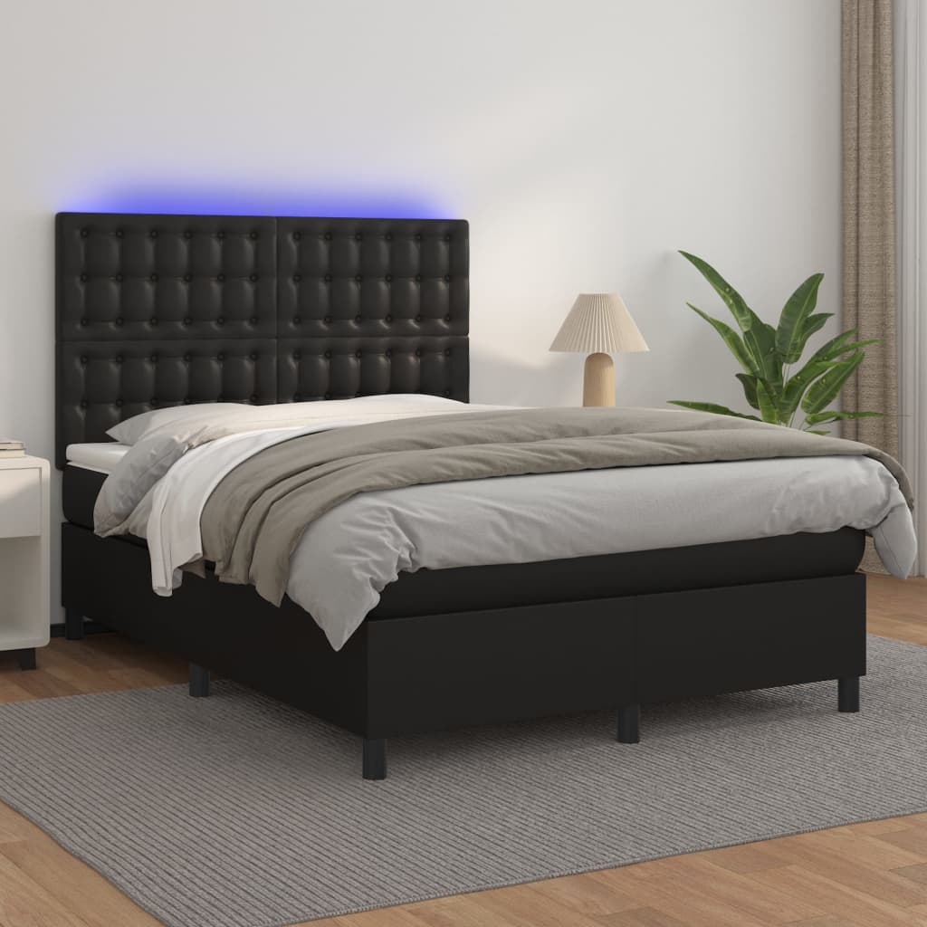 Box Spring Bed With Mattress&Led Black 106X203 Cm Faux Leather
