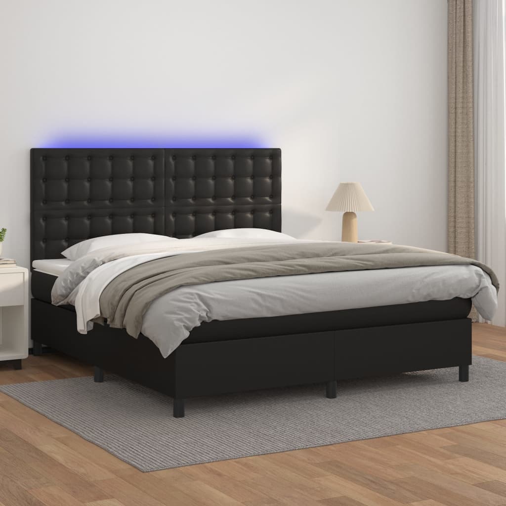 Box Spring Bed With Mattress&Led Black 106X203 Cm Faux Leather