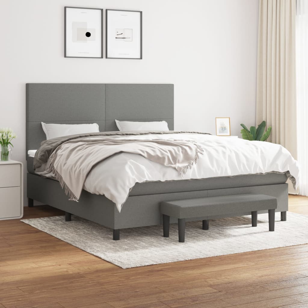 Box Spring Bed With Mattress Dark Grey 106X203 Cm Fabric