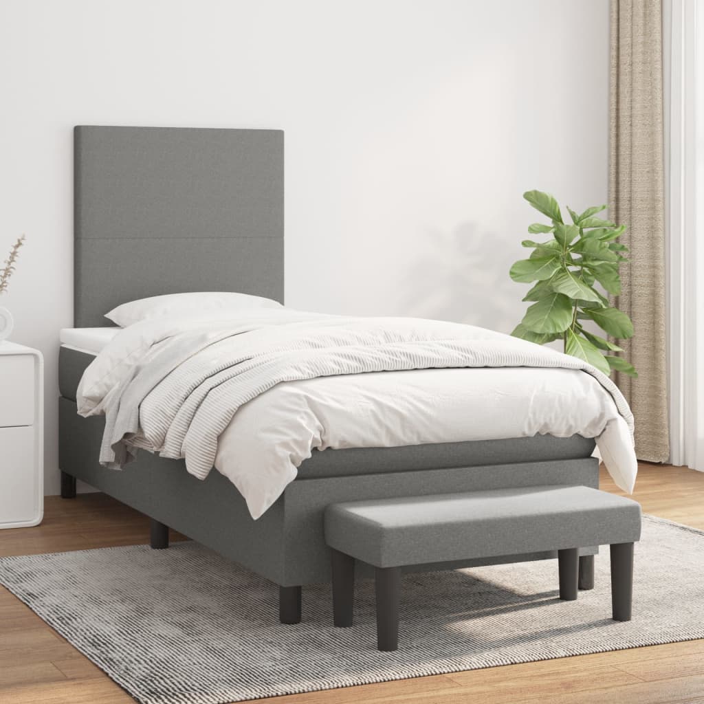 Box Spring Bed With Mattress Dark Grey 106X203 Cm Fabric