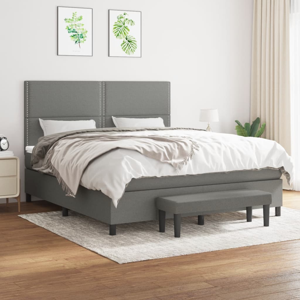 Box Spring Bed With Mattress Dark Grey 106X203 Cm Fabric