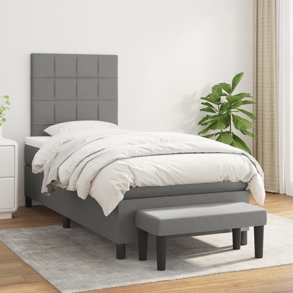 Box Spring Bed With Mattress Dark Grey 106X203 Cm Fabric