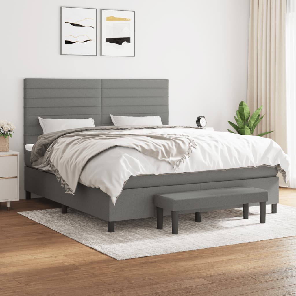 Box Spring Bed With Mattress Dark Grey 106X203 Cm Fabric