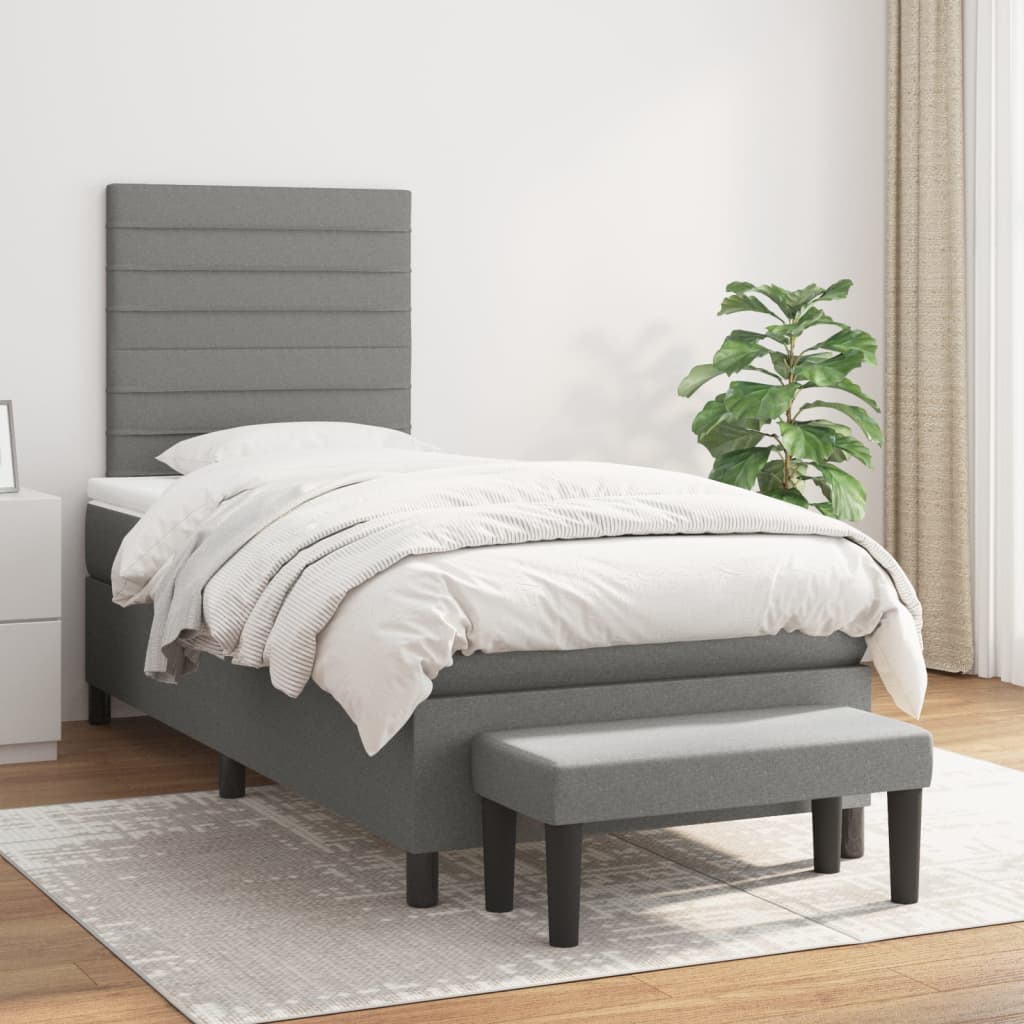 Box Spring Bed With Mattress Dark Grey 106X203 Cm Fabric