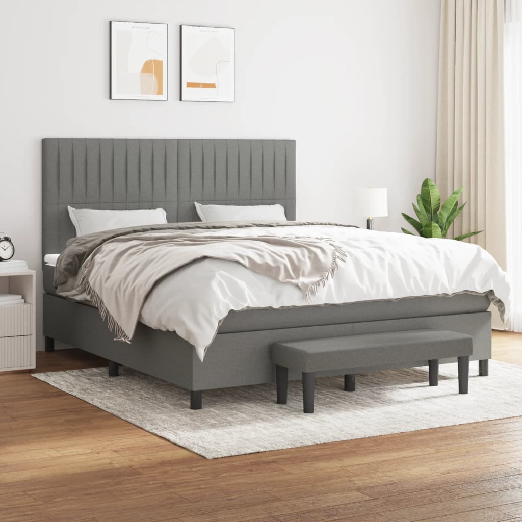 Box Spring Bed With Mattress Dark Grey 106X203 Cm Fabric