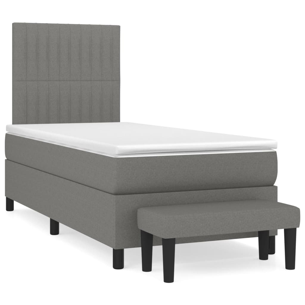 Box Spring Bed With Mattress Dark Grey 106X203 Cm Fabric