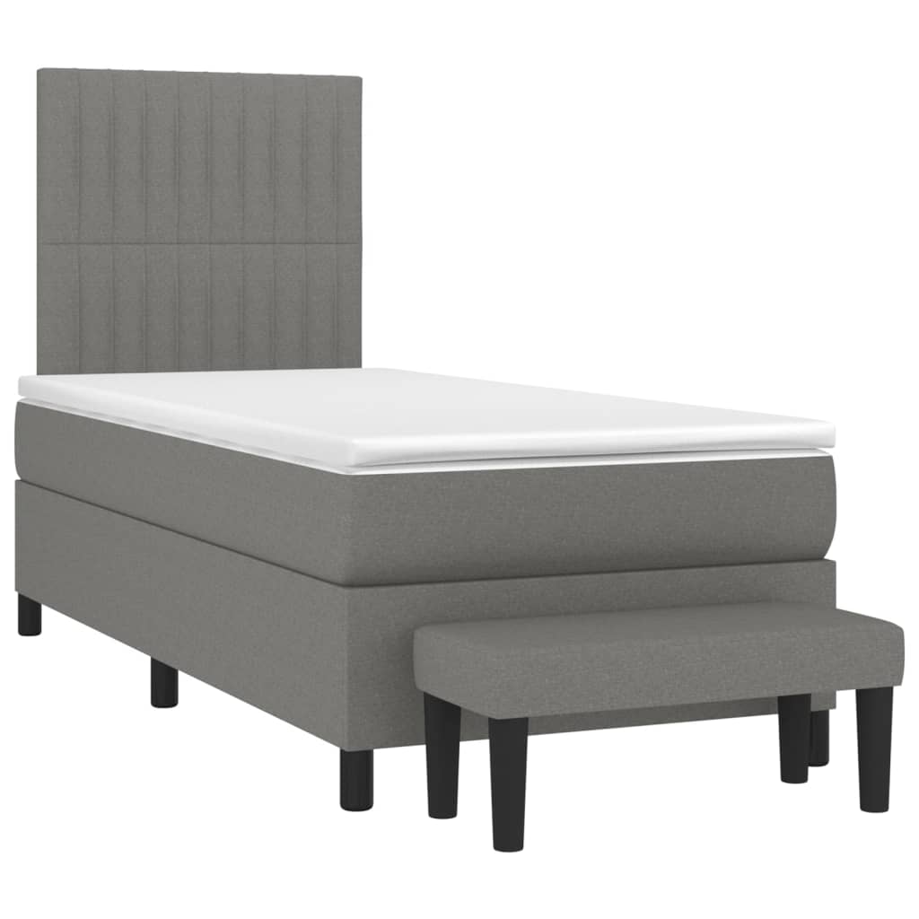 Box Spring Bed With Mattress Dark Grey 106X203 Cm Fabric