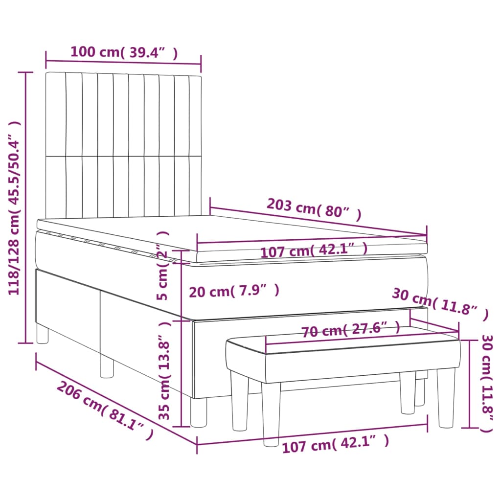 Box Spring Bed With Mattress Dark Grey 106X203 Cm Fabric